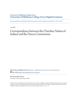 Correspondence Between the Cherokee Nation of Indians and the Dawes Commission