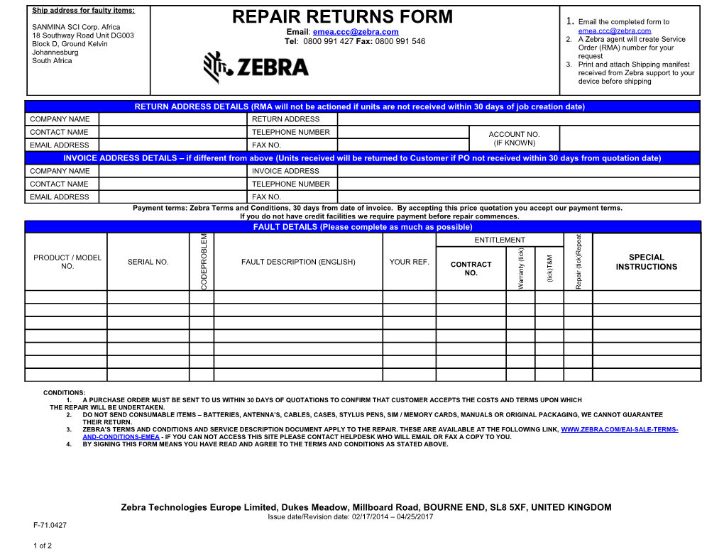 Repair Returns Form s1