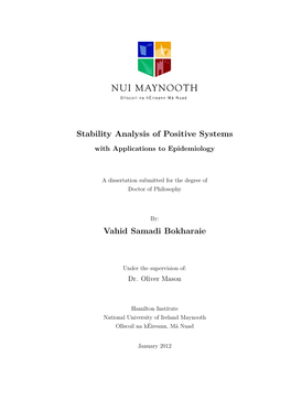 Stability Analysis of Positive Systems Vahid Samadi Bokharaie