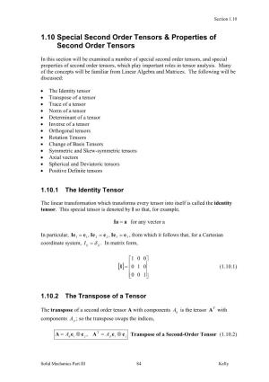 Special Second Order Tensors & Properties of Tensors