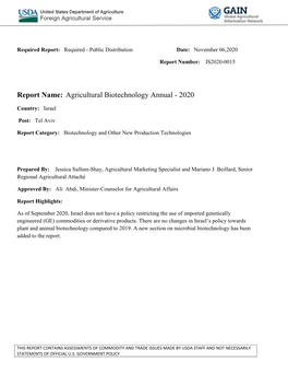 Report Name: Agricultural Biotechnology Annual - 2020