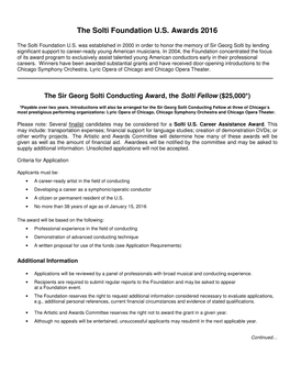 The Solti Foundation U.S. Awards 2016