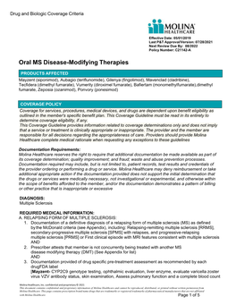 Oral MS Disease-Modifying Therapies C21142-A