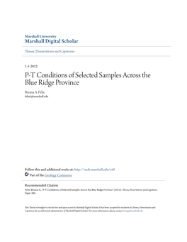 P-T Conditions of Selected Samples Across the Blue Ridge Province Breana A