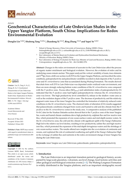 Geochemical Characteristics of Late Ordovician Shales in the Upper Yangtze Platform, South China: Implications for Redox Environmental Evolution