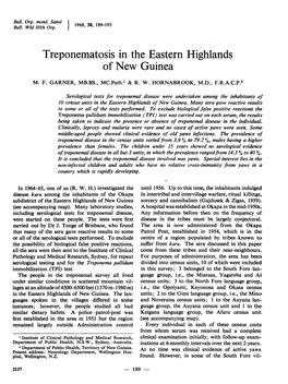 Treponematosis in the Eastern Highlands of New Guinea
