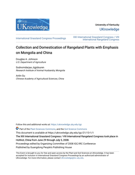 Collection and Domestication of Rangeland Plants with Emphasis on Mongolia and China