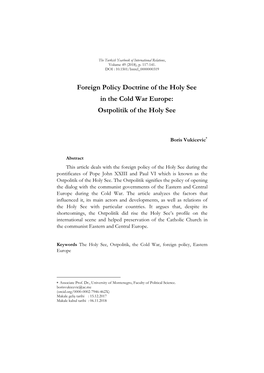 Foreign Policy Doctrine of the Holy See in the Cold War Europe: Ostpolitik of the Holy See