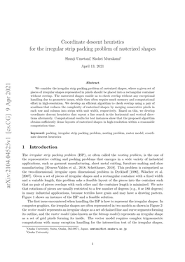 Coordinate Descent Heuristics for the Irregular Strip Packing Problem of Rasterized Shapes