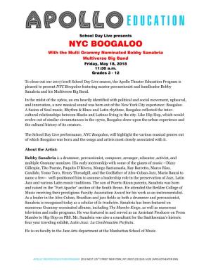 NYC BOOGALOO with the Multi Grammy Nominated Bobby Sanabria Multiverse Big Band Friday, May 18, 2018 11:30 A.M