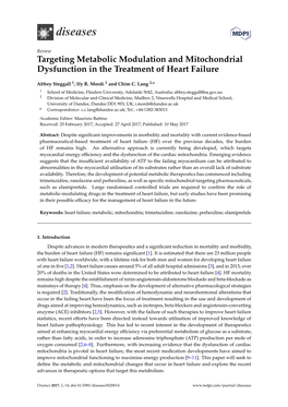 Targeting Metabolic Modulation and Mitochondrial Dysfunction in the Treatment of Heart Failure
