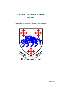 CROWLEY CLAN NEWSLETTER July 2005 Compiled by Marian Crowley Chamberlain