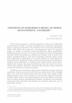 Critiques of Kohlberg's Model of Moral Development