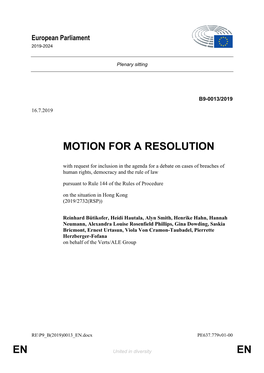 En En Motion for a Resolution