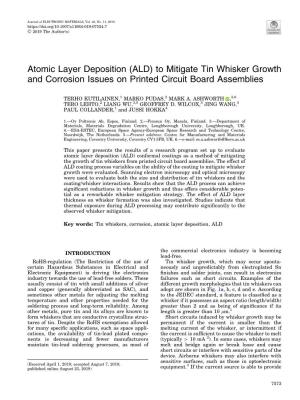 Atomic Layer Deposition (ALD) to Mitigate Tin Whisker Growth and Corrosion Issues on Printed Circuit Board Assemblies