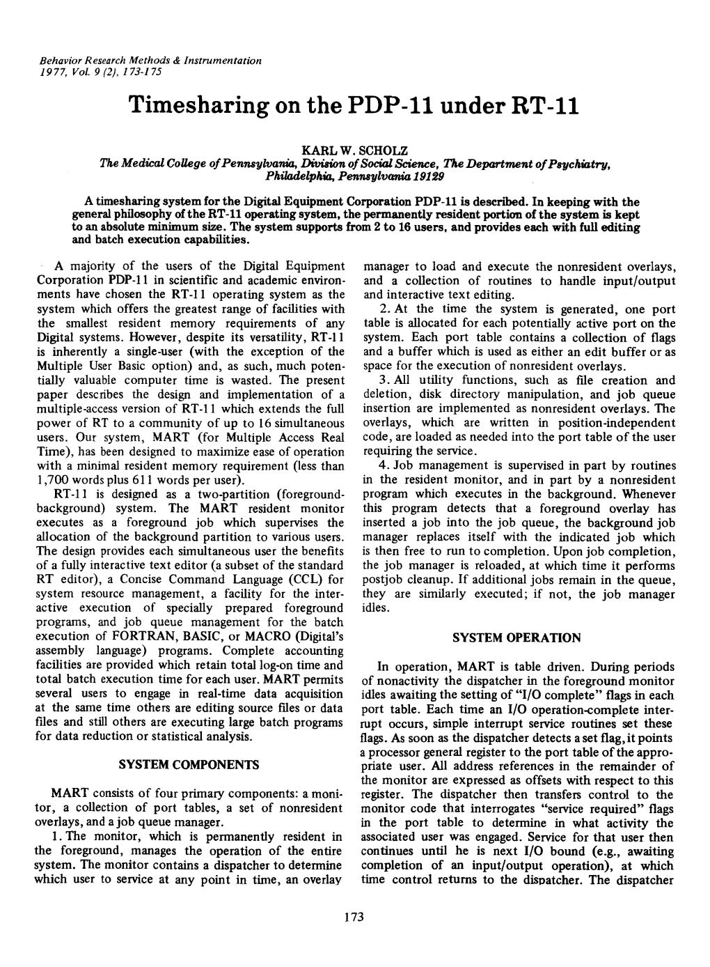 Timesharing on the PDP-11 Under RT-11