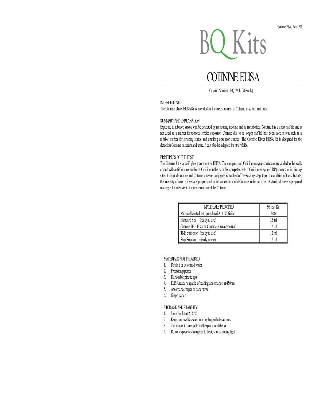 Cotinine Elisa, Rev.1BQ