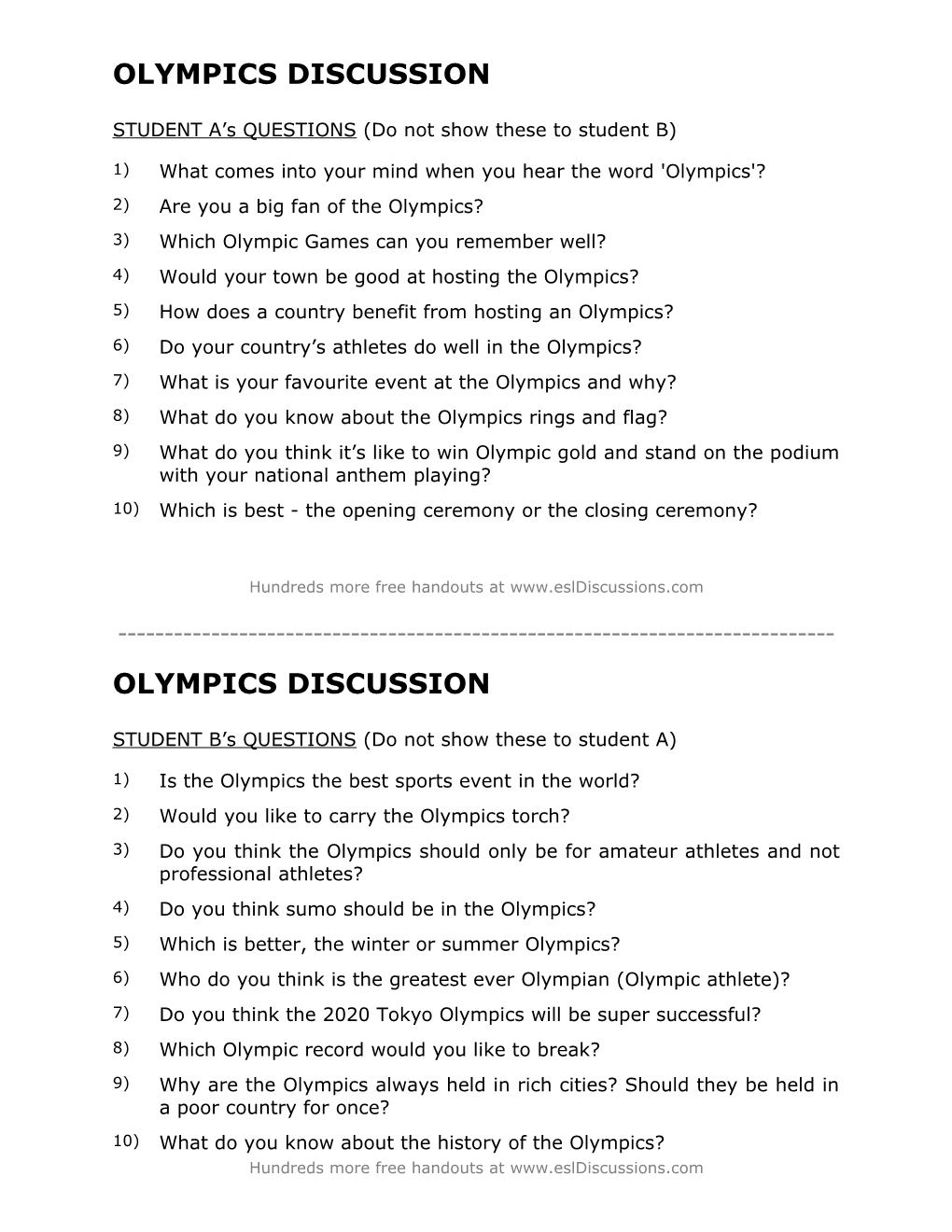ESL Conversation Lesson on the Olympics