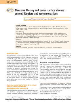 CURRENT OPINION Glaucoma Therapy and Ocular Surface Disease: Current Literature and Recommendations