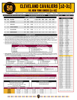 2019-20 Cleveland Cavaliers Game Notes Follow @Cavsnotes on Twitter Regular Season Game # 44 Home Game # 21 Cavs