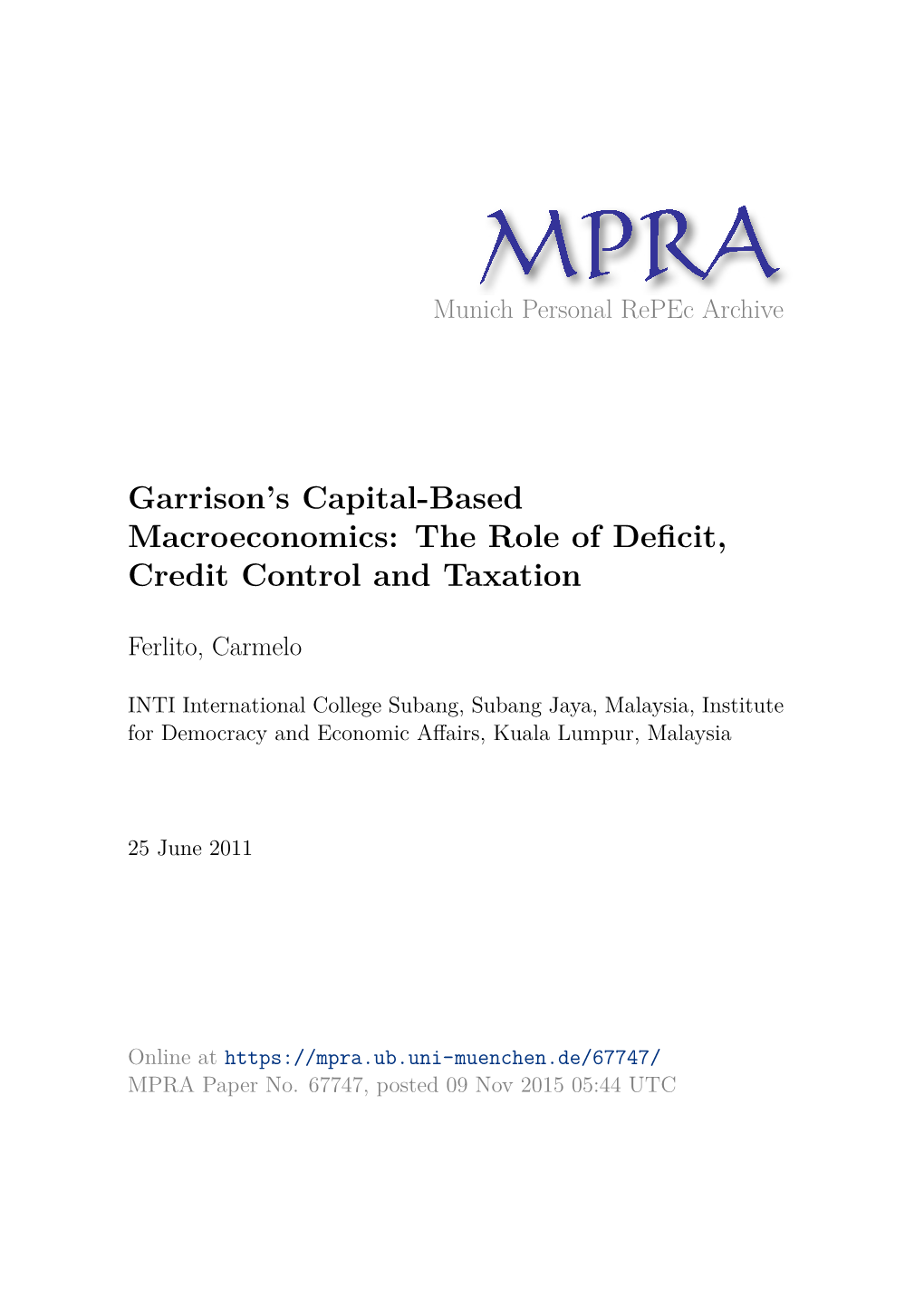 Garrison's Capital-Based Macroeconomics