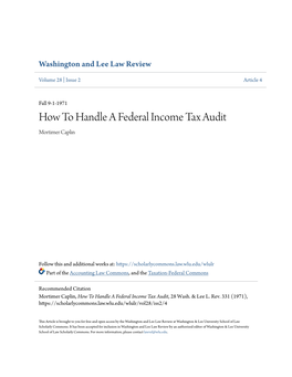 How to Handle a Federal Income Tax Audit Mortimer Caplin