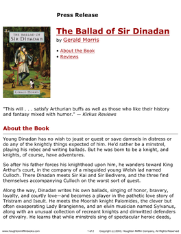 Press Release for the Ballad of Sir Dinadan Published by Houghton