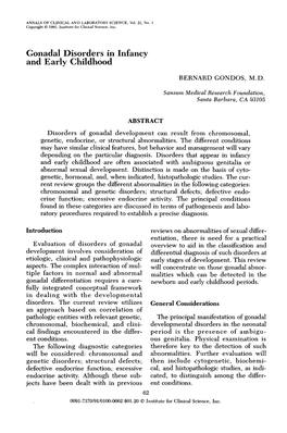 Gonadal Disorders in Infancy and Early Childhood