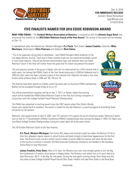 Five Finalists Named for 2016 Eddie Robinson Award