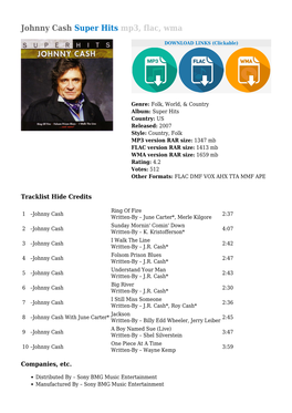 Johnny Cash Super Hits Mp3, Flac, Wma