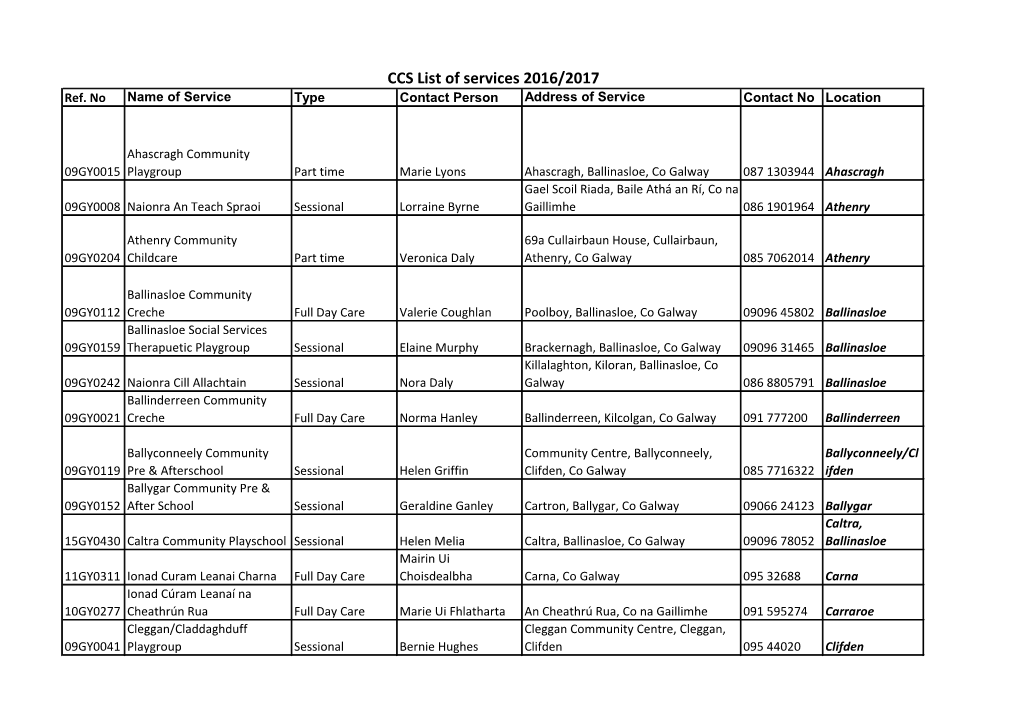 CCS List of Services 2016/2017 Ref