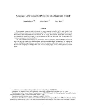Classical Cryptographic Protocols in a Quantum World∗