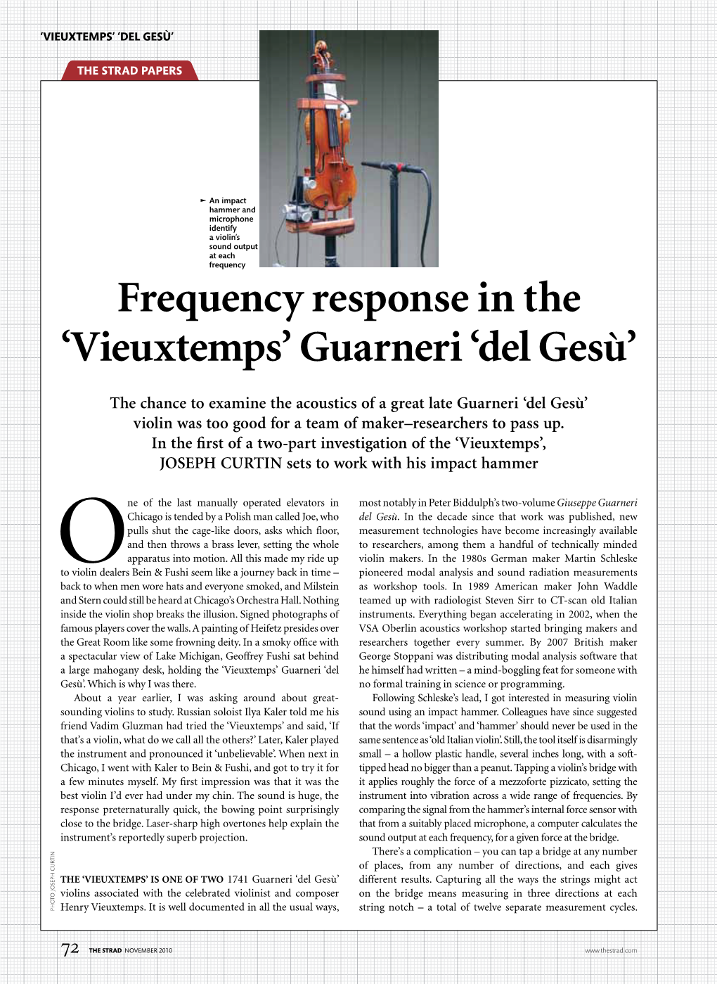 Frequency Response in the 'Vieuxtemps' Guarneri 'Del Gesù'