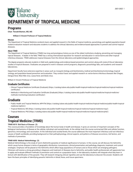 DEPARTMENT of TROPICAL MEDICINE Programs Chair: Ronald Blanton, MD, MS