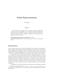 Galois Representations