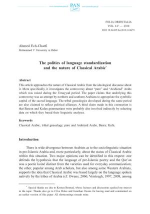The Politics of Language Standardization and the Nature of Classical Arabic*