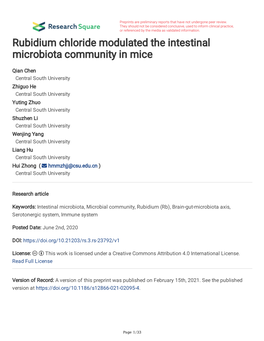 Rubidium Chloride Modulated the Intestinal Microbiota Community in Mice