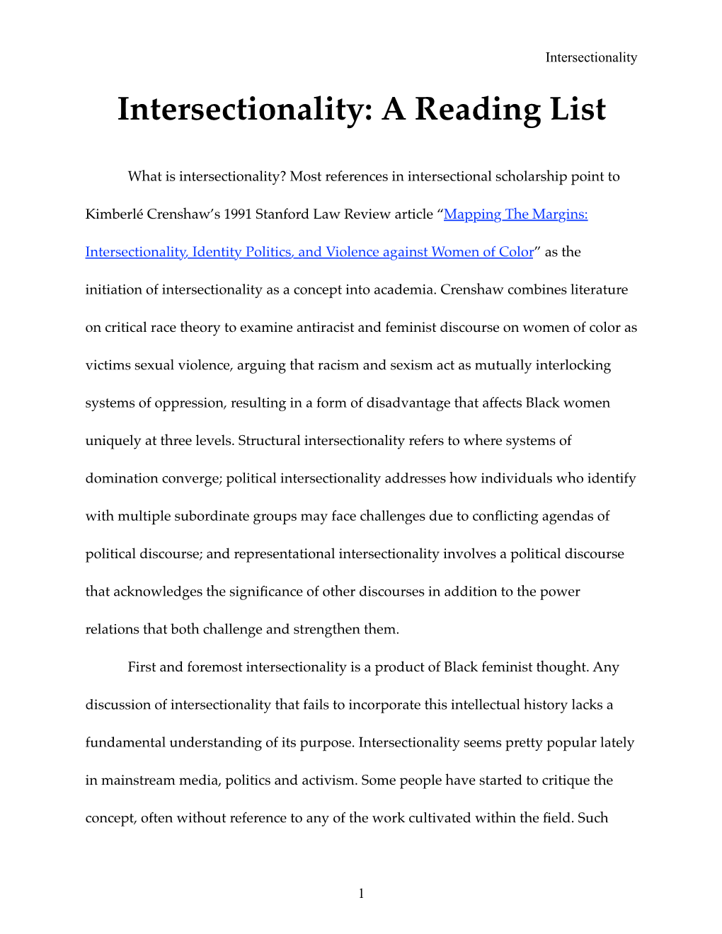 Intersectionality: a Reading List