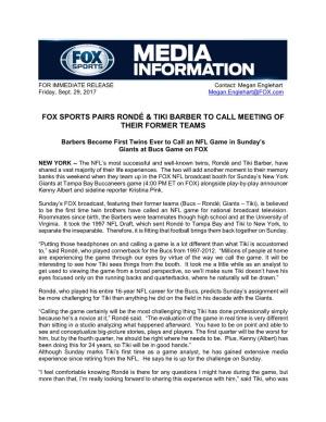 FOX Sports Pairs Rondé & Tiki Barber to Call Meeting of Their Former Teams