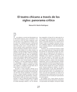 El Teatro Chicano a Través De Los Siglos: Panorama Crítico
