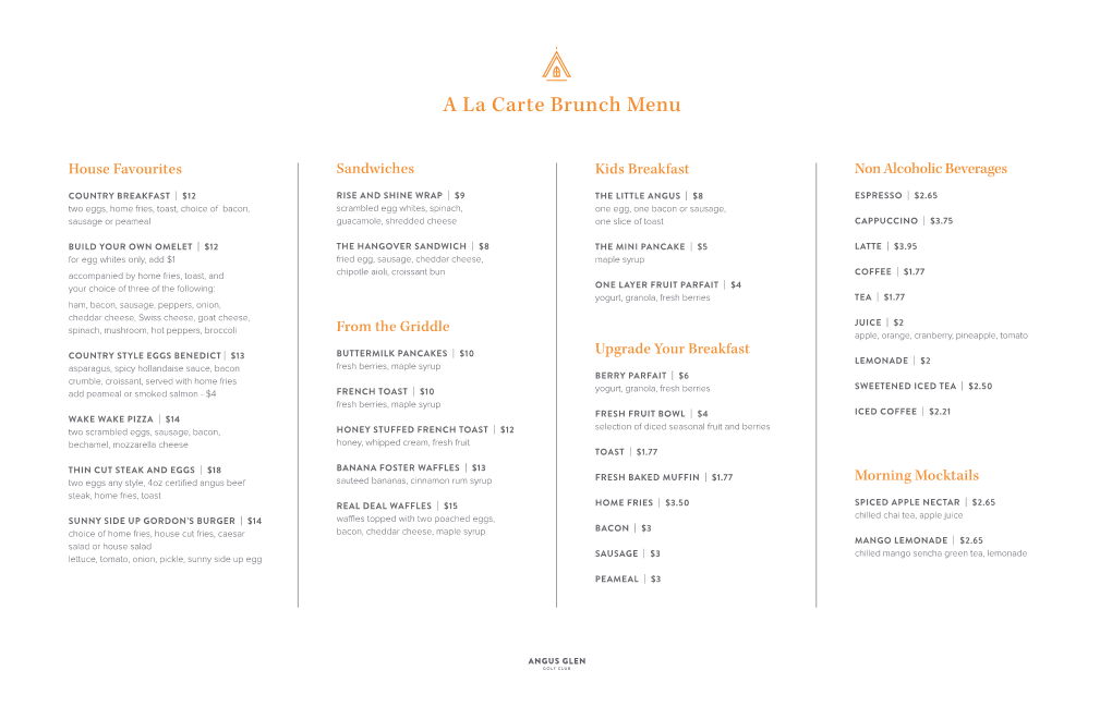 A La Carte Brunch Menu