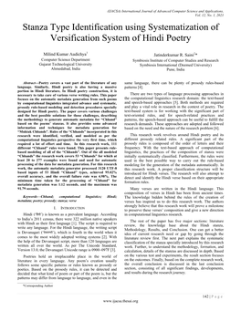 Stanza Type Identification Using Systematization of Versification System of Hindi Poetry