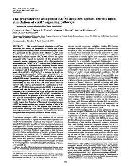 The Progesterone Antagonist RU486 Acquires Agonist Activity Upon