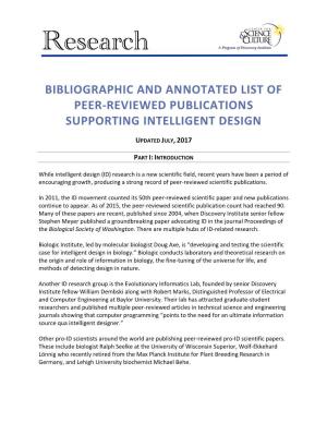 Bibliographic and Annotated List of Peer-Reviewed Publications Supporting Intelligent Design