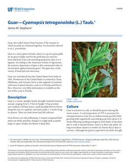 Guar—Cyamopsis Tetragonoloba (L.) Taub.1 James M