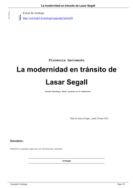 La Modernidad En Tránsito De Lasar Segall