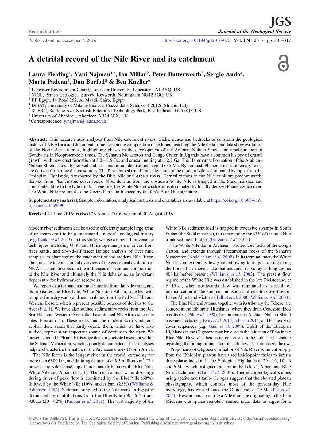 A Detrital Record of the Nile River and Its Catchment