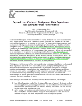 Beyond User-Centered Design and User Experience: Designing for User Performance