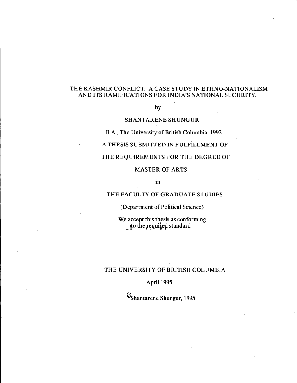 The Kashmir Conflict: a Case Study in Ethno-Nationalism and Its Ramifications for India's National Security