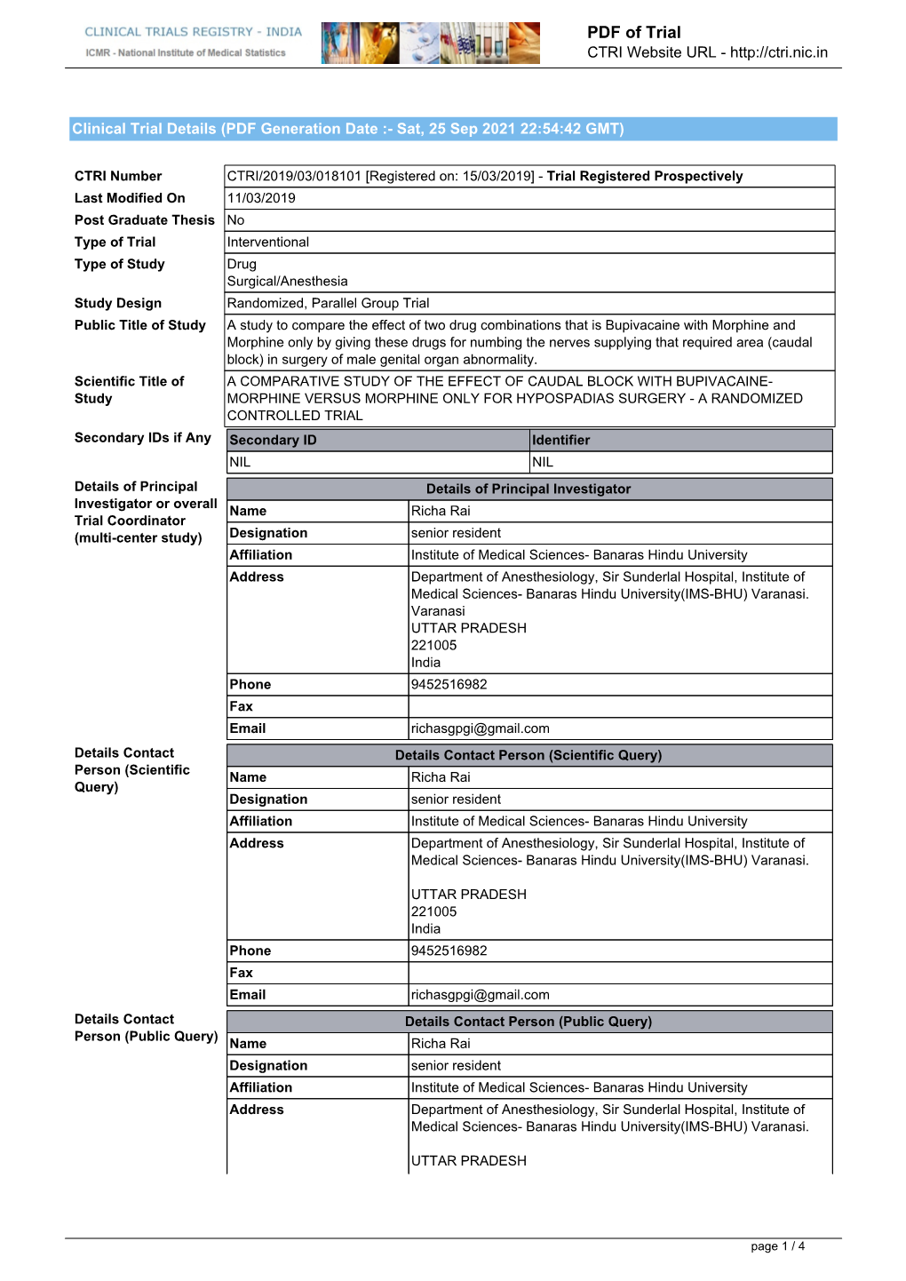 CTRI Trial Data